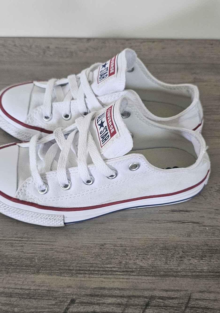 Converse All Star Kids White Canvas Sneakers with Red Trim Girl Boy Size 12 - Picture 6 of 10